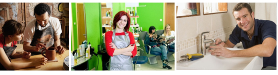 People engaging in various hands-on crafts and services.