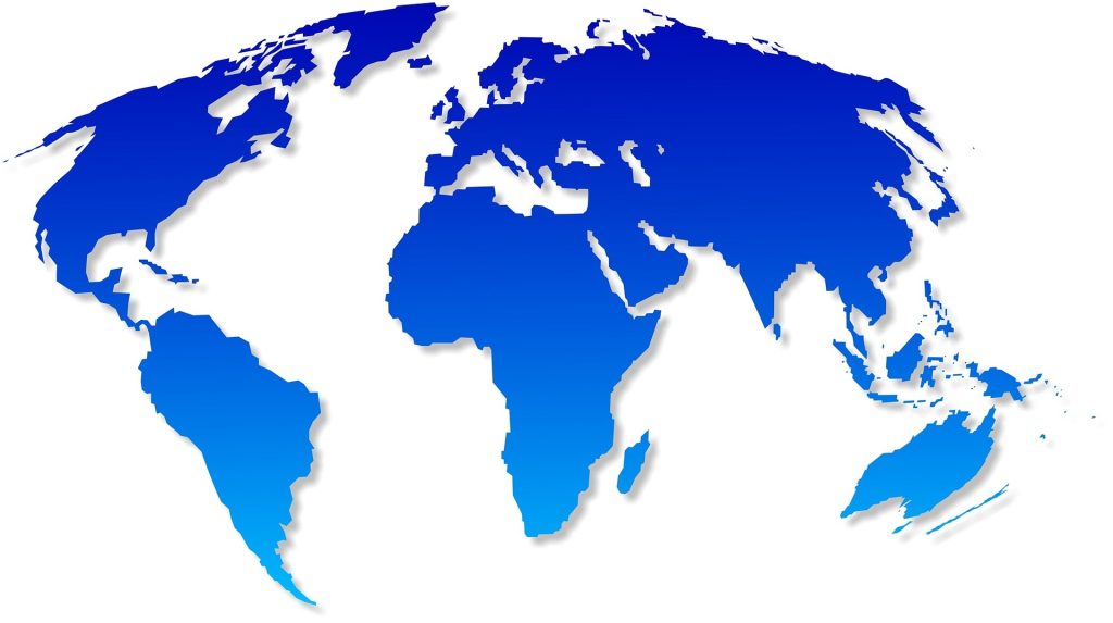 Stylised world map in blue gradient