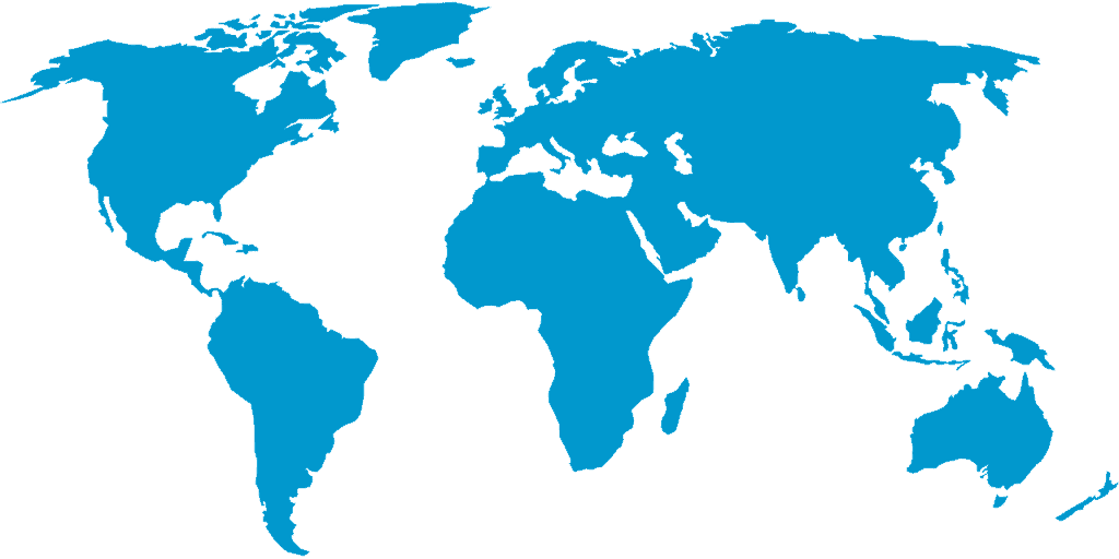 Simplified world map with ocean background.